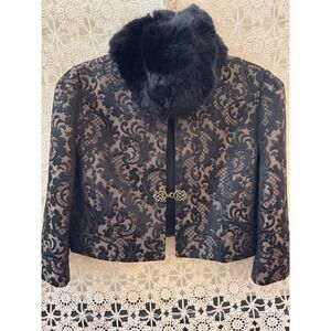 LOFT Petites Black Gold Brocade Jacquard Cropped Jacket Blazer
